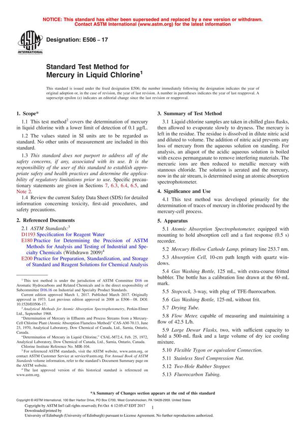 ASTM E506 - 17 Standard Test Method for Mercury in Liquid Chlorine