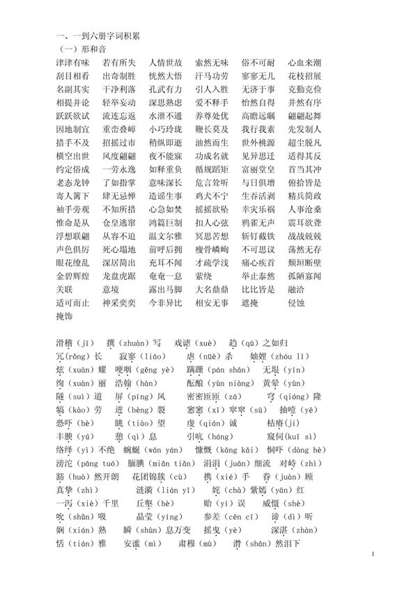 (语文版)中考生字生词第一轮复习 PDF