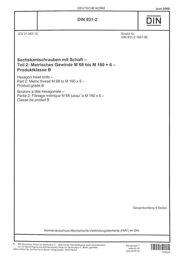DIN 931-2-2009