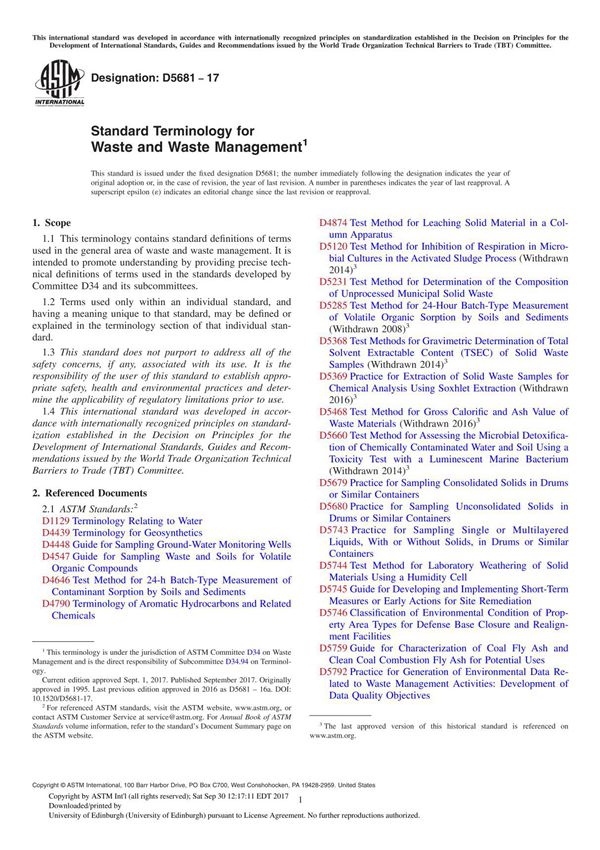 ASTM D5681-17 Standard Terminology for Waste and Waste Management