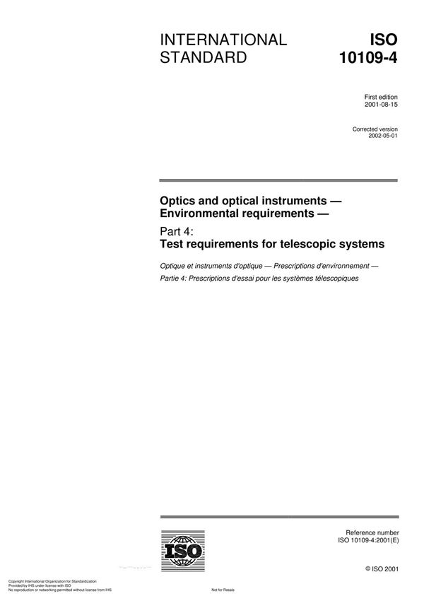 ISO 10109-4 Optics and photonics Environmental requirement