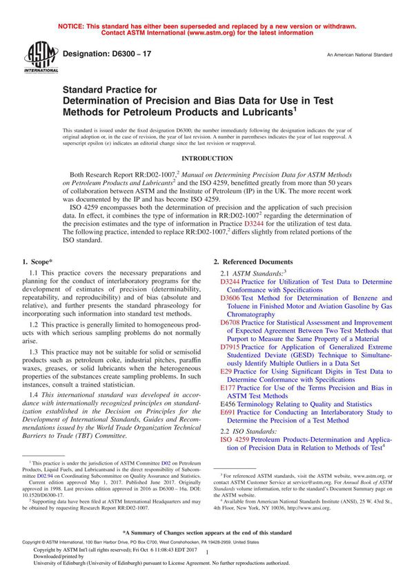 ASTM D6300 - 17 Standard Practice for Determination of Precision and Bias Data for Use in Test Methods for Petroleum Products an
