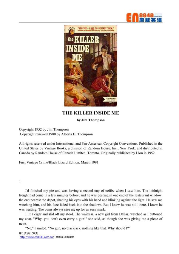 The Killer Inside Me 心中的杀手 英文版