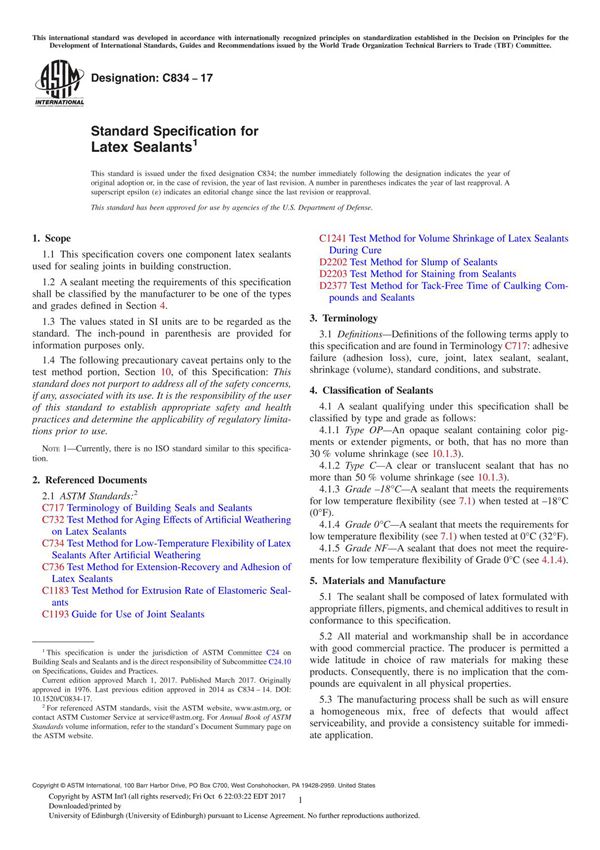 ASTM C834-17 Standard Specification for Latex Sealant