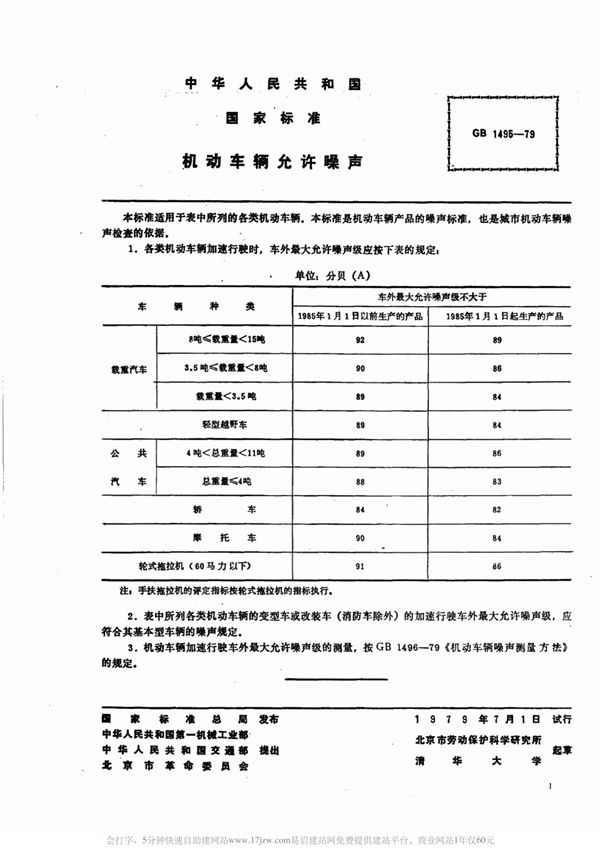 gb 1495-1979 机动车辆允许噪声
