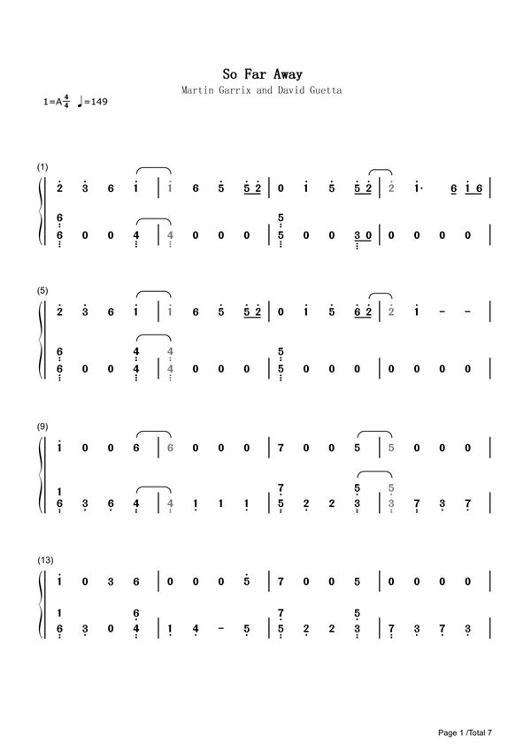 So Far Away简谱钢琴谱 简谱双手数字完整版原版