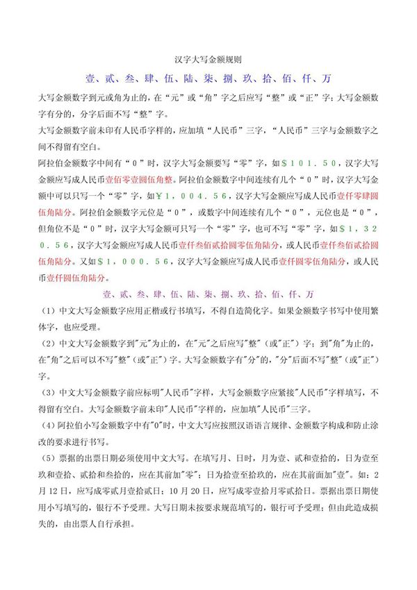 金额大写规则