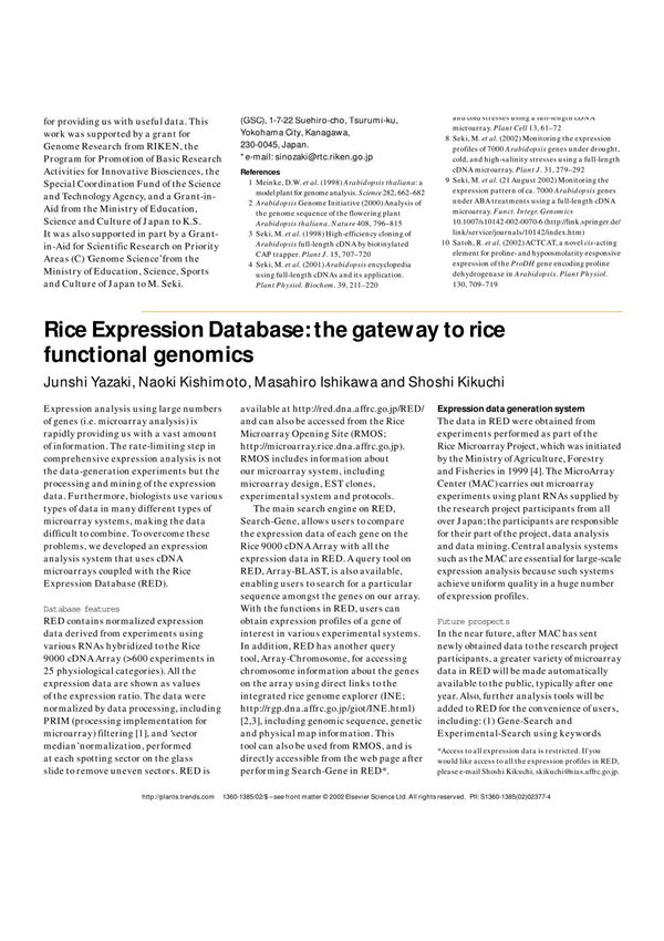 Rice Expression Database the gateway to rice functional genomics