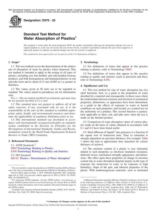 (高清版)ASTM D570-22 (ASTM)中文版英文版