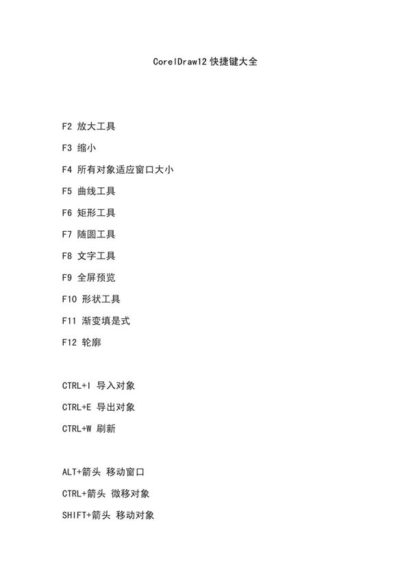 CorelDraw12快捷键大全