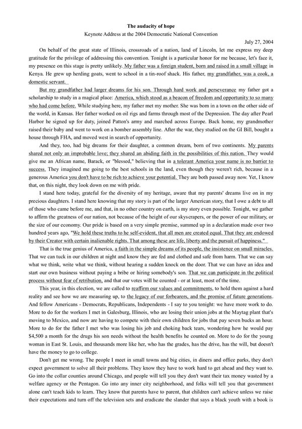 奥巴马演讲全文 无畏的希望