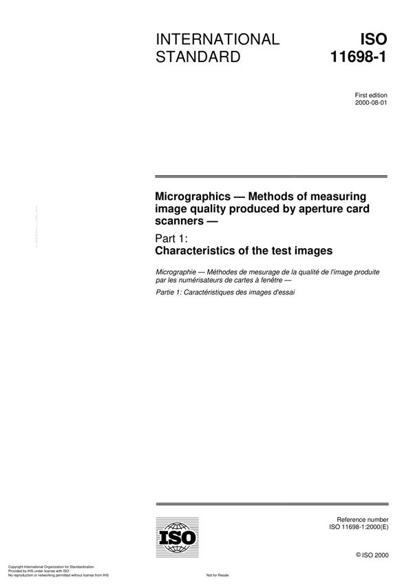 ISO 11698-1 Micrographics Methods of measuring image quality produced by aperture card scanner