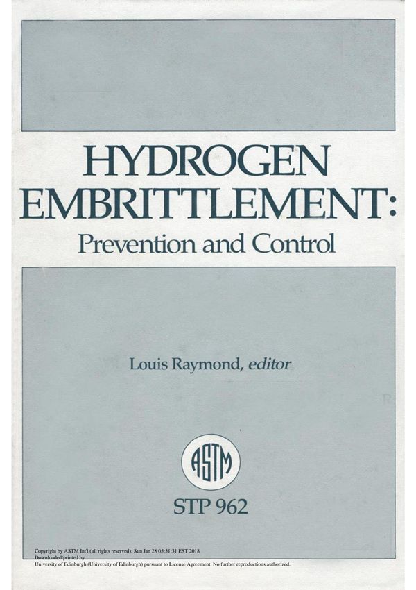 HYDROGEN EMBRITTLEMENT PREVENTION AND CONTROL(ASTM STP962)