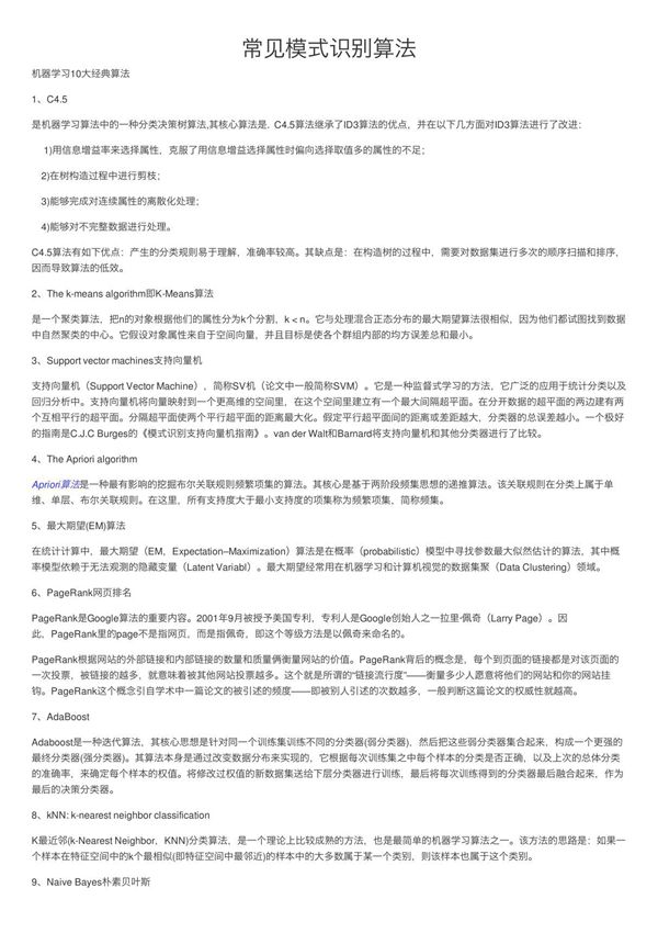 常见模式识别算法