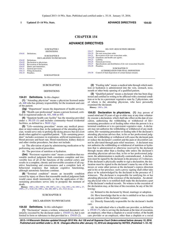 Wisconsin Statutes, Chapter 154 - Wisconsin 威斯康星州的法规,第154章-威斯康星州...