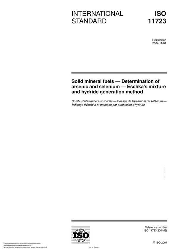 ISO 11723 Solid mineral fuels Determination of arsenic and selenium Eschka's mixture and hydride generation method