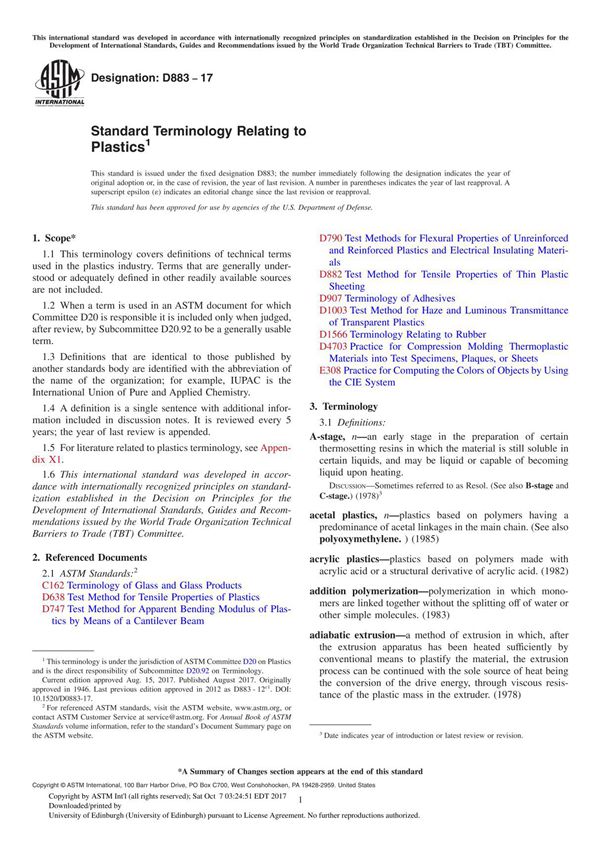 ASTM D883-17 Standard Terminology Relating to Plastic