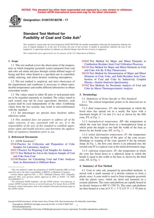 ASTM D1857 D1857M - 17 Standard Test Method for Fusibility of Coal and Coke Ash