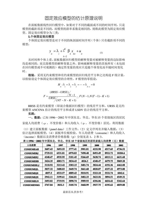 固定效应模型估计原理说明