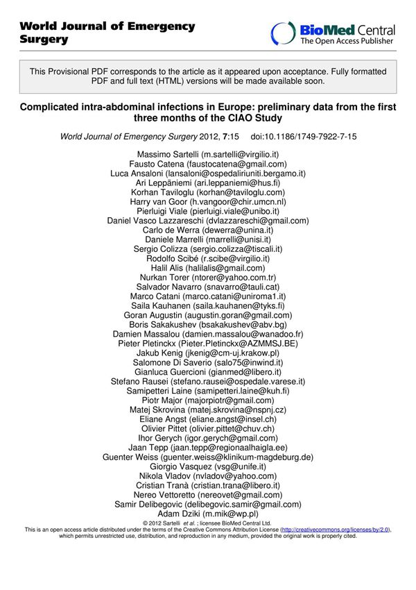 world journal of emergency surgery 世界急诊外科杂志