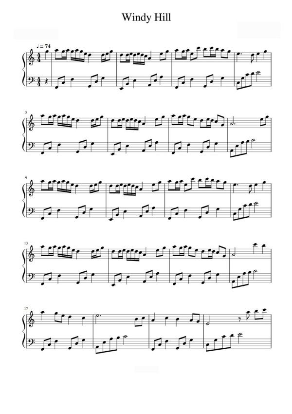 Windy Hill(C调)羽肿钢琴谱钢琴简谱 数字谱 钢琴双手简谱