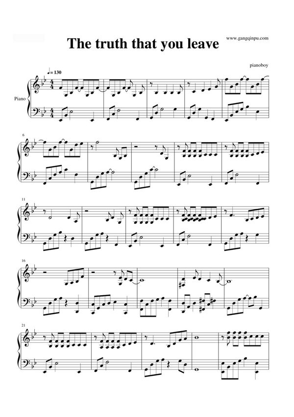 The Truth That You Leave钢琴谱钢琴简谱 数字谱 钢琴双手简谱
