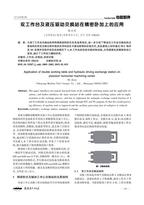 双工作台及液压驱动交换站在精密卧加上的应用