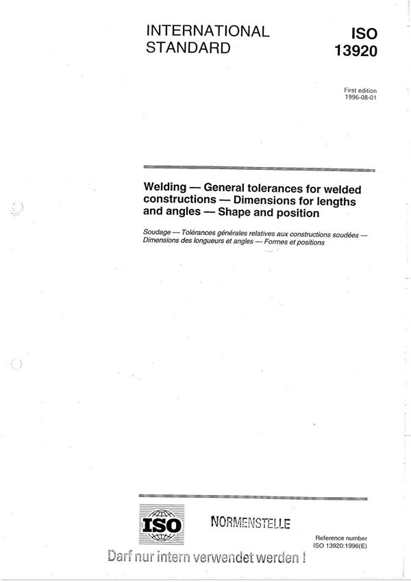 焊接未注尺寸公差国际标准 ISO 13920 EN