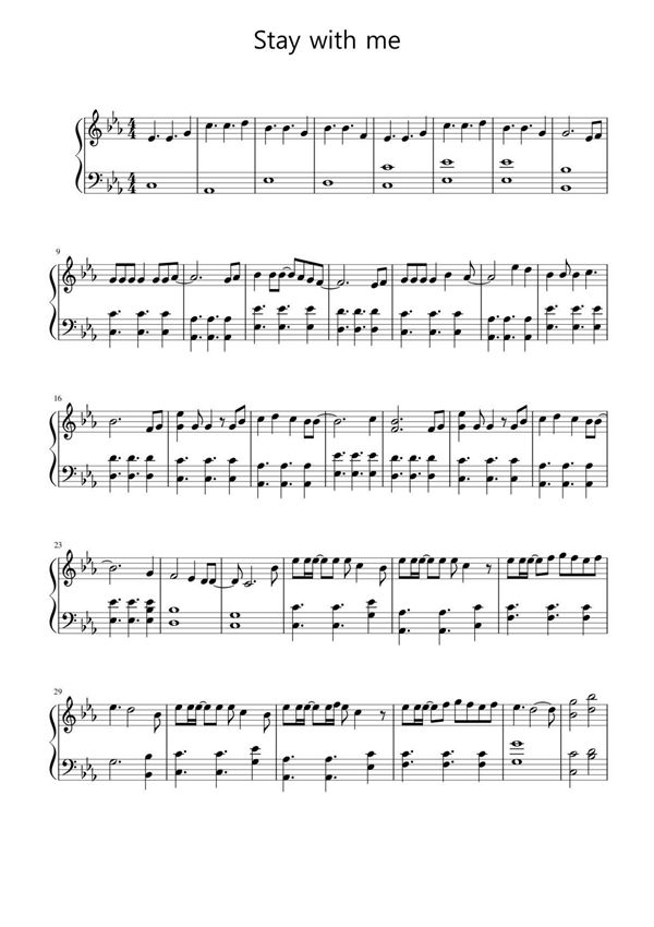 《Stay with me》-EXO钢琴曲谱双手数字简谱