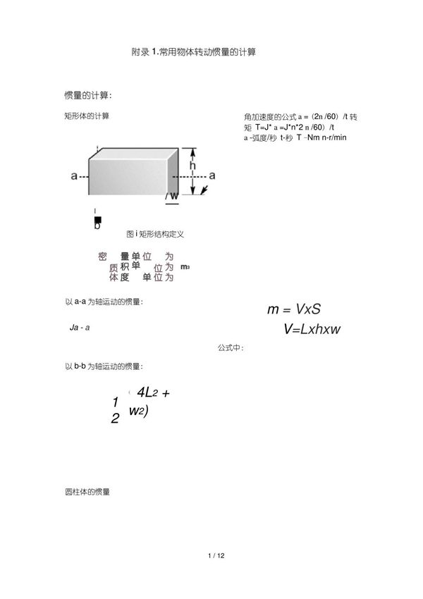 常用物体转动惯量