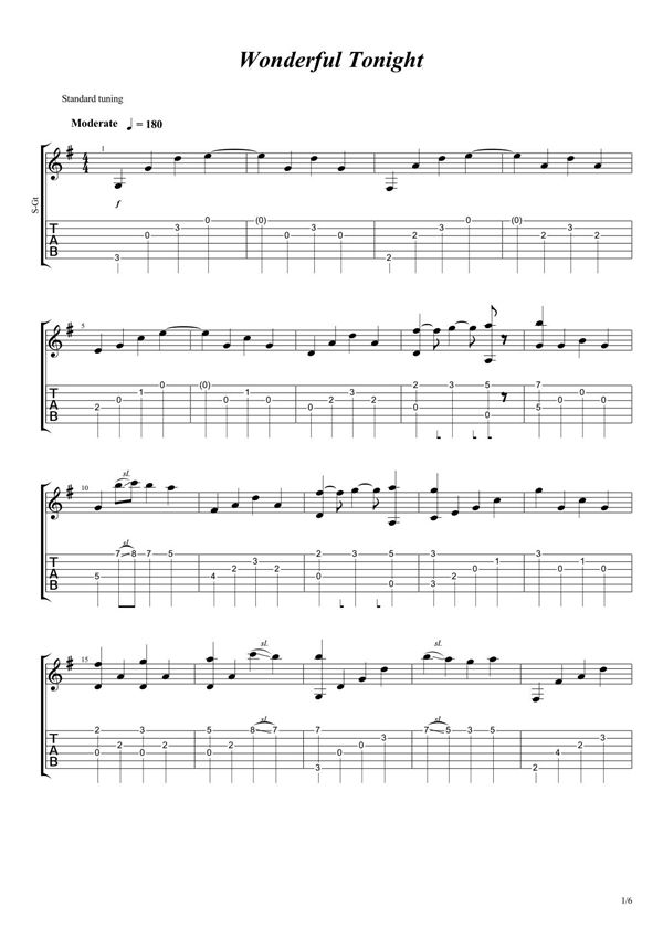 欧美流行金曲《Wonderful tonight》指弹吉他谱