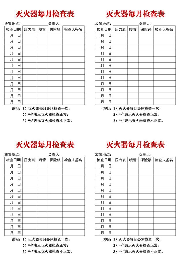 灭火器每月检查记录表-可直接打印使用