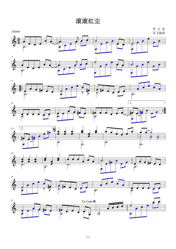 《滚滚红尘(高飞编曲)》吉他谱