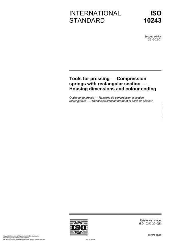 ISO 10243 Tools for pressing Compression springs with rectangular section Housing dimensions and colour coding