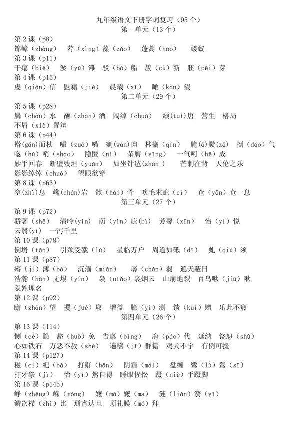 九年级语文下册字词复习