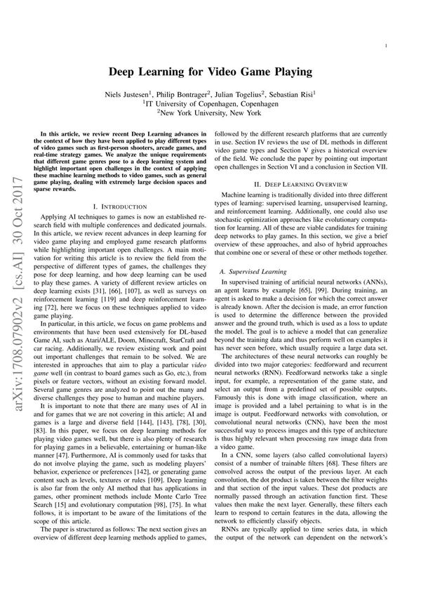 Deep Learning for Video Game Playing