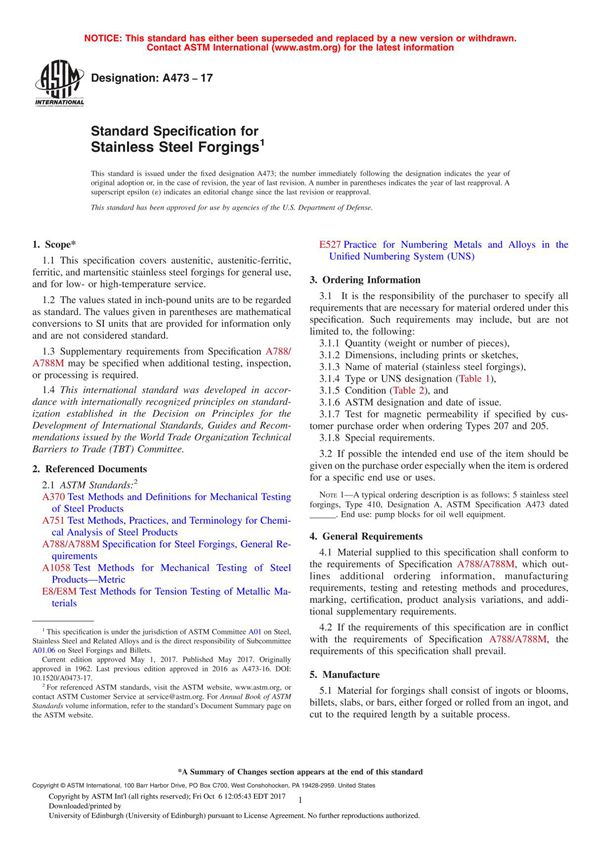 ASTM A473 - 17 Standard Specification for Stainless Steel Forging