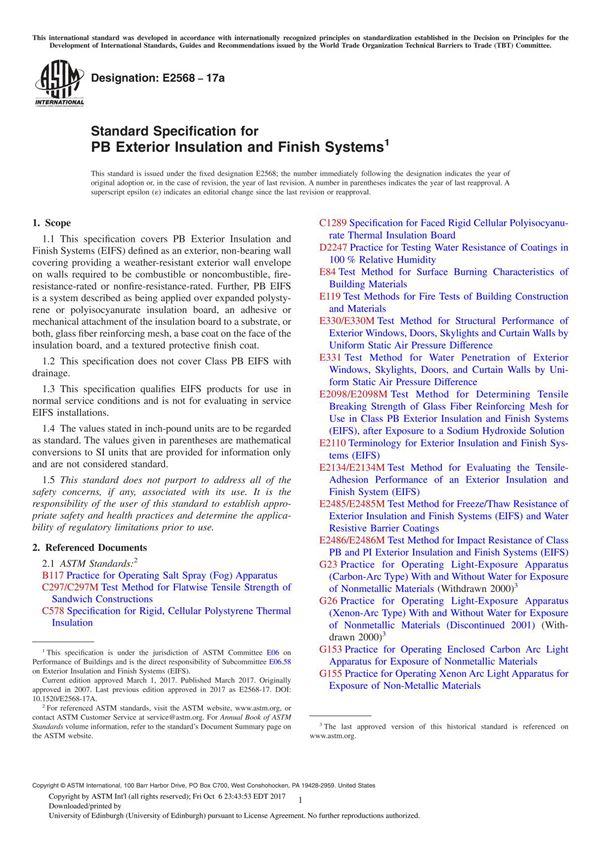 ASTM E2568-17a Standard Specification for PB Exterior Insulation and Finish System