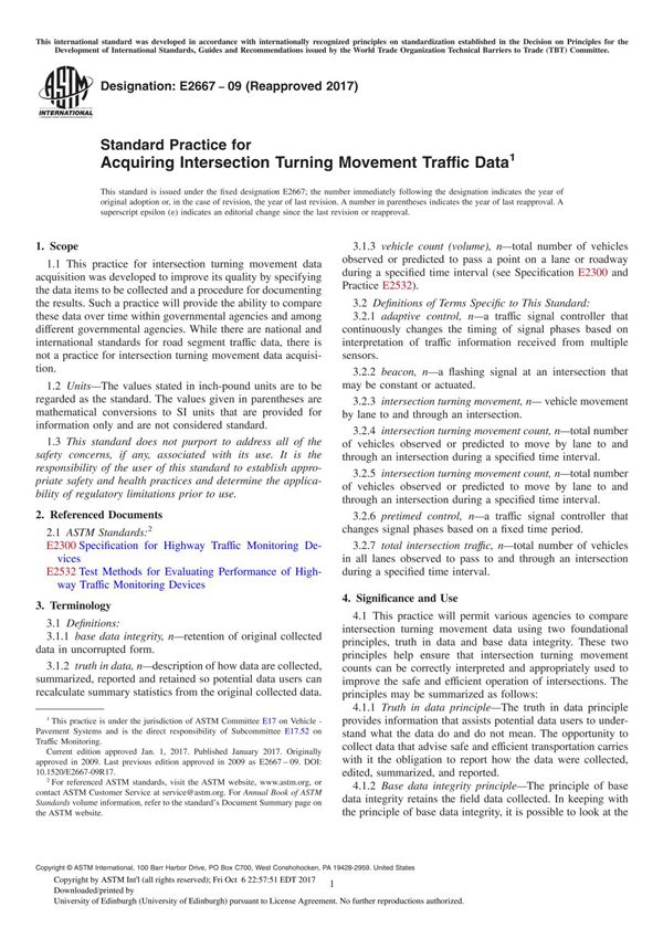 ASTM E2667-09(2017) Standard Practice for Acquiring Intersection Turning Movement Traffic Data