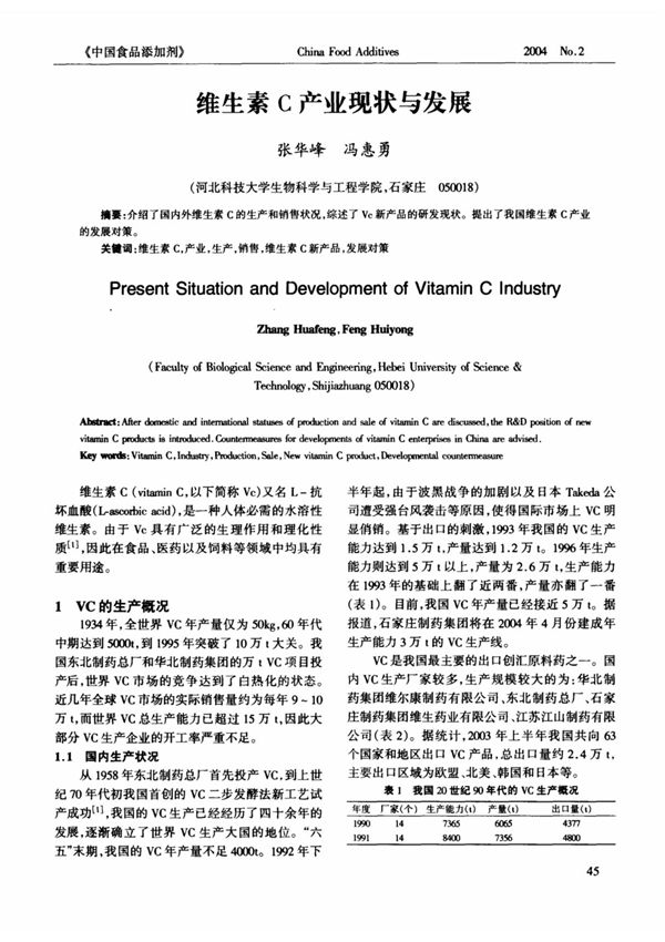 维生素C产业现状与发展