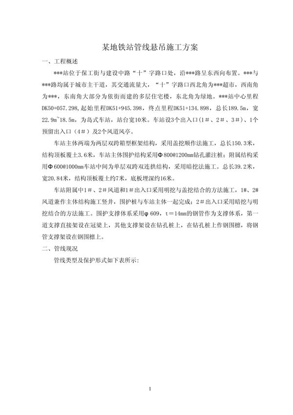 某地铁站管线悬吊施工方案