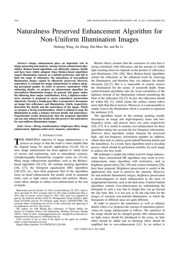 Naturalness preserved enhancement algorithm for nonuniform illumination images