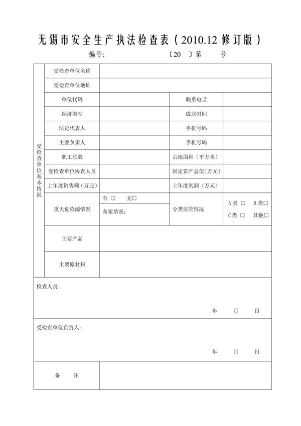 市安全生产执法检查表