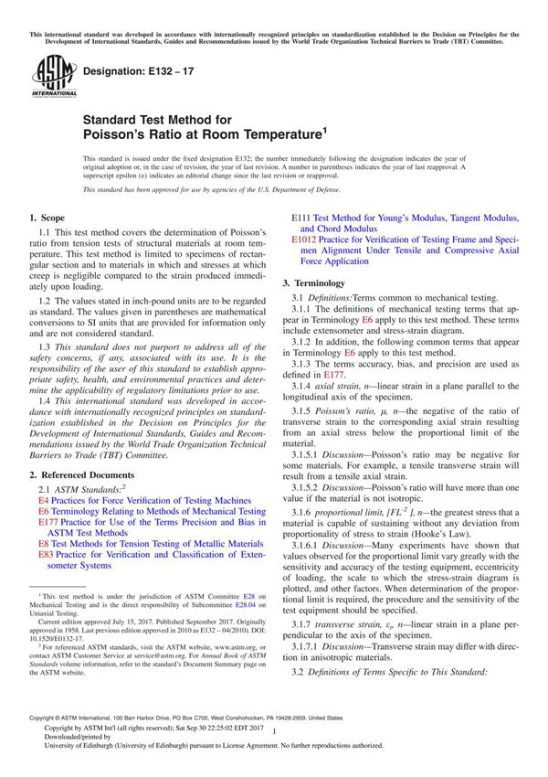 ASTM E132-17 Standard Test Method for Poissons Ratio at Room Temperature