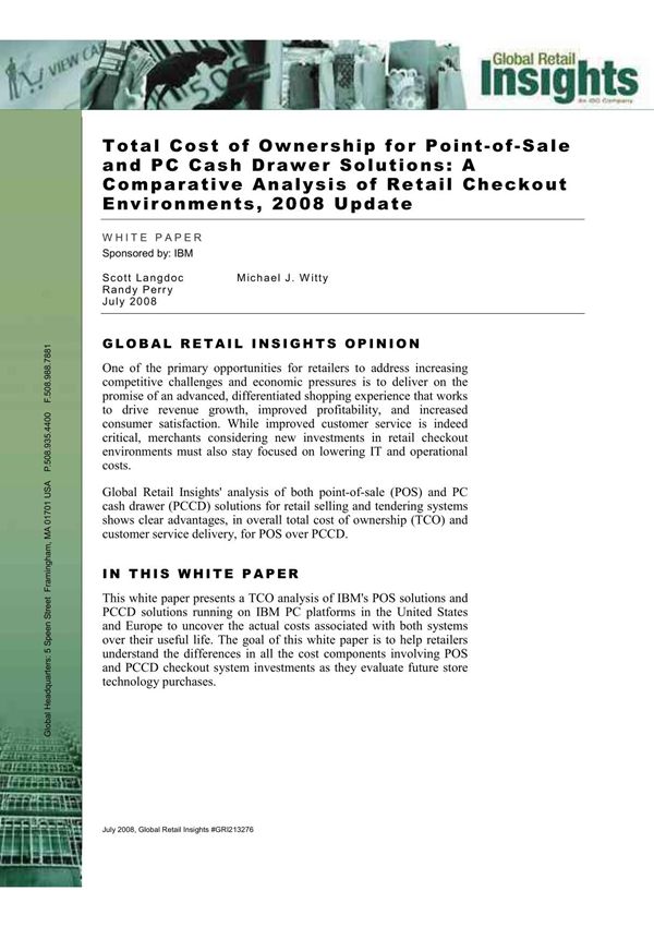 Total Cost of Ownership for Point-of-Sale and PC Cash Drawer