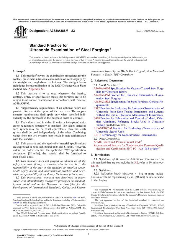ASTM A388 A388M-23 Standard Practice for Ultrasonic Examination of Steel Forgings
