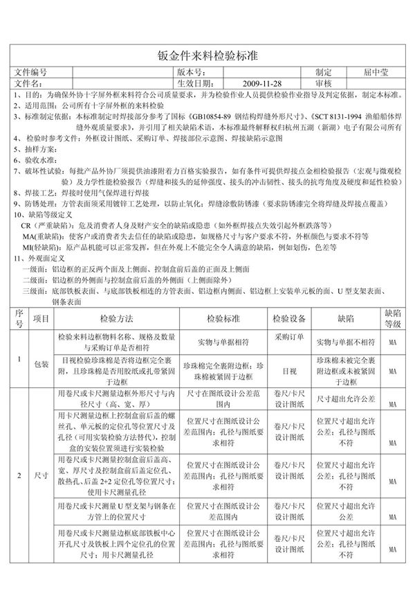钣金件来料检验标准 PDF