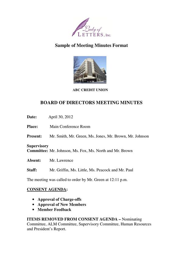 Sample of Meeting Minute Format 会议分钟格式示例
