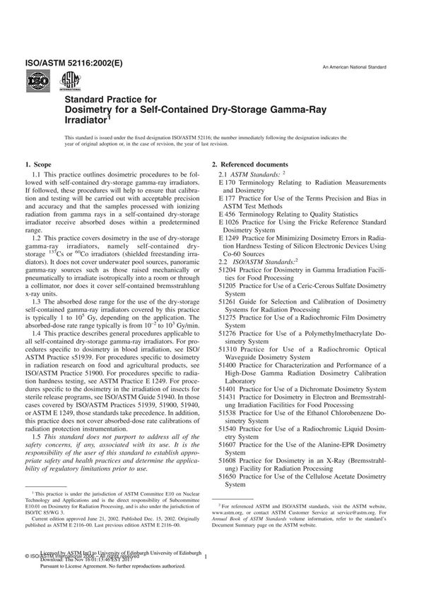 ISO ASTM52116 - 02 Standard Practice for Dosimetry for a Self-Contained Dry-Storage Gamma-Ray Irradiator