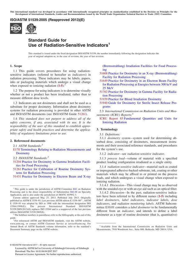 ASTM ISO ASTM 51539-05(2013) Standard Guide for Use of Radiation-Sensitive Indicator